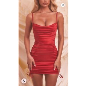 Oh Polly Lace Trim Satin Mini Dress